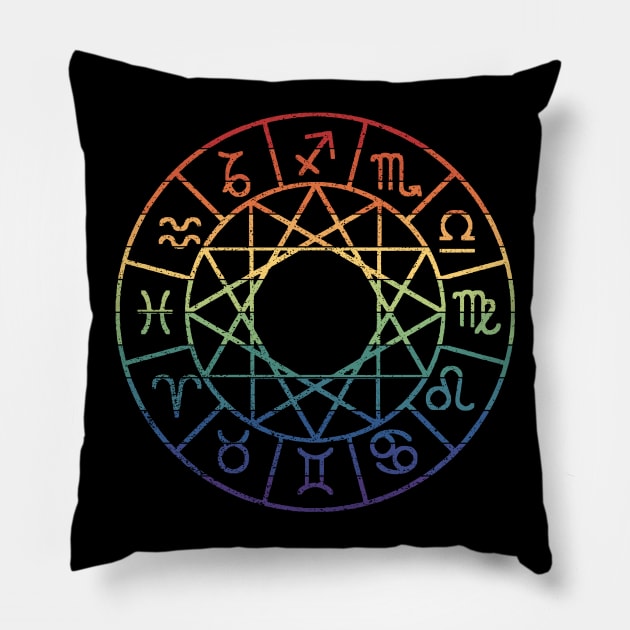 Vintage Distressed Rainbow Gay Pride Zodiac Signs Pillow by Muzehack