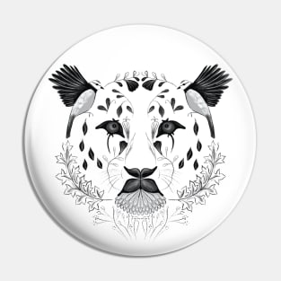 Leopard Face Symmetrical Design Combining Flora and Fauna Pin