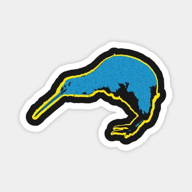 Minimalistic Retro 80's Kiwi Bird Blue and Yellow Magnet by pelagio