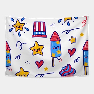 Doodle  4th of July Pattern, cute with hand drawn style Tapestry