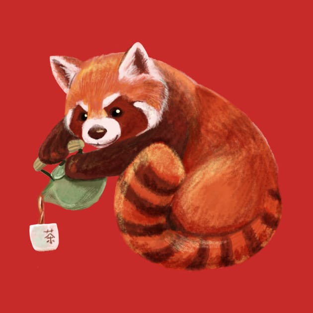 Red Panda Pouring Tea by cartoonowl