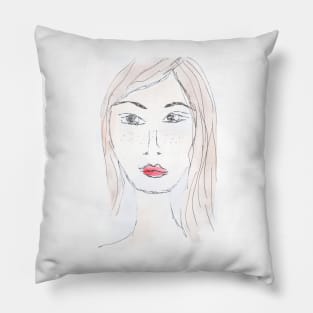Woman, portrait, face, female, girl, watercolor, art, people Pillow