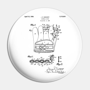 Baseball Glove Patent - Baseball Art - Black And White Pin