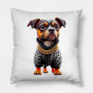 Leopard Chic: Dachshund in Trendy Coat and Bold Necklace Tee Pillow