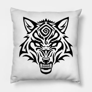 Tribal Wolf Snarl - Black Spiral Pillow