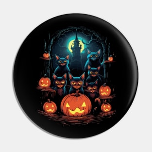 Halloween Scary Black Cats Cute Pumpkin Pin