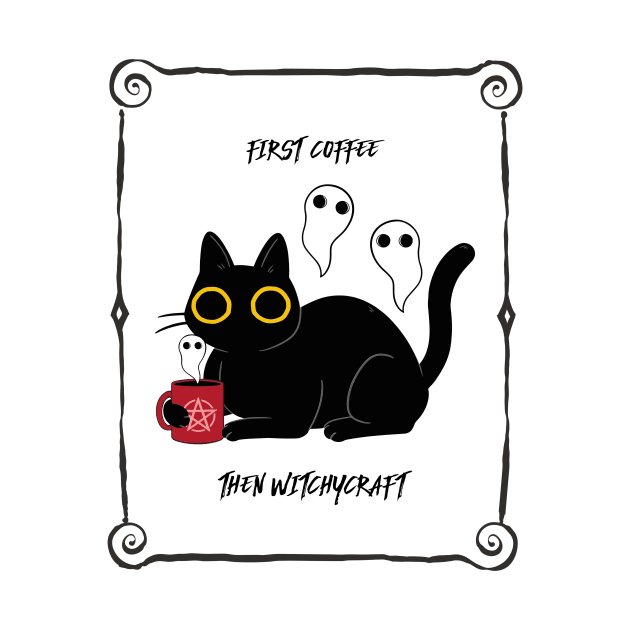 First Coffee, Then Witchcraft | Cat Holding a Cup by GrinTees