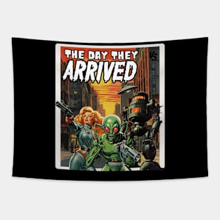 The Day they arrived, retro comic book cover Tapestry