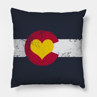 Colorado Flag Heart Sun Retro Fade Pillow