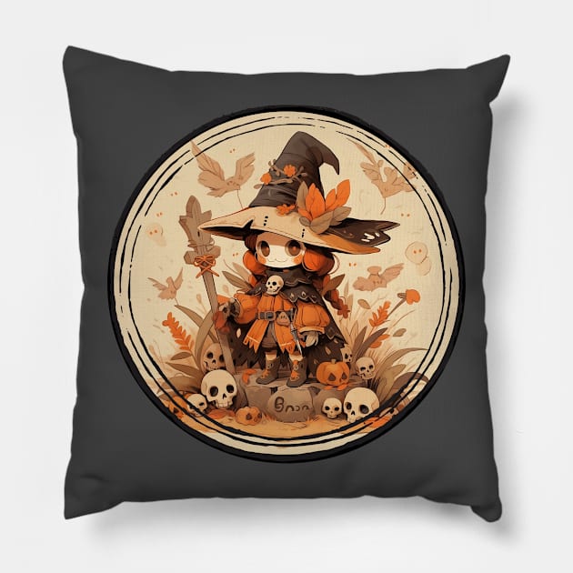 Witchy Whimsy: A Cozy Spell Amongst Skulls and Pumpkins Pillow by Iron Creek