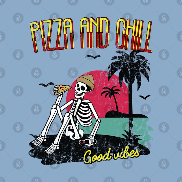 Vintage Pizza and Chill- Funy Summer Vibes by meowstudio