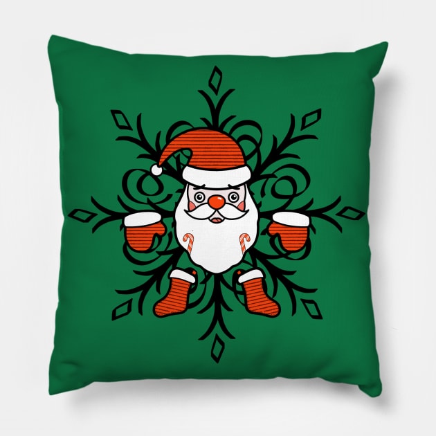 Santa Clause with SnowFlake New Year Christmas Art Pillow by Print Art Station