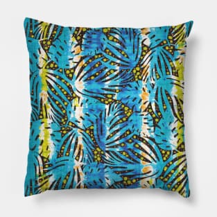 Tie-dyed jungle leaves in teal, blue and green Pillow