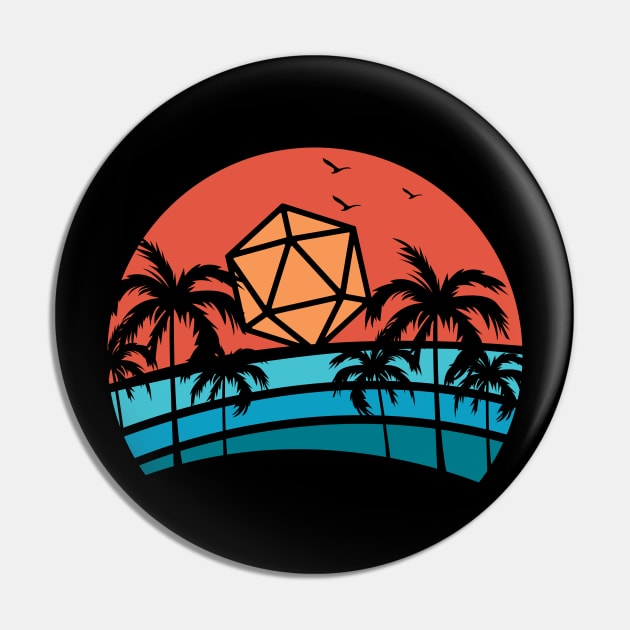 Polyhedral D20 Dice Sunset Tabletop RPG Pin by pixeptional