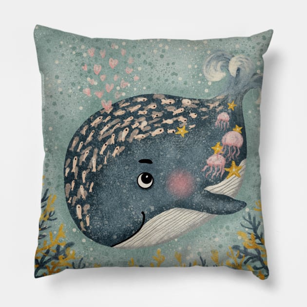 A Baby Whale in the Ocean Pillow by Karinartspace