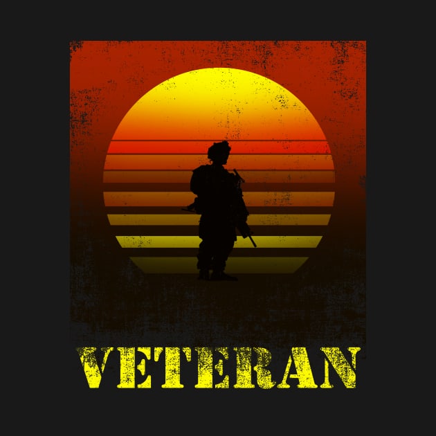 Retro Vintage Distressed Soldier Silhouette Red Sunset Military - Military Veteran - USA Army Vet by DazzlingApparel