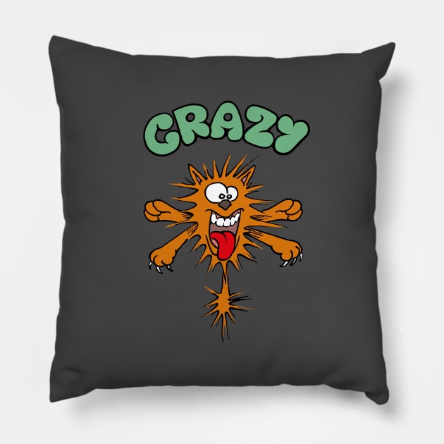 Crazy Cat Pillow by Vick Debergh