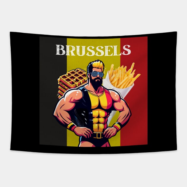Brussels Wrestler Belgian Waffles Fries Tapestry by Woodpile