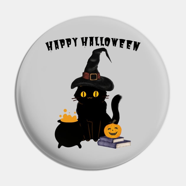 Happy Halloween Black Cat Pin by DMS DESIGN