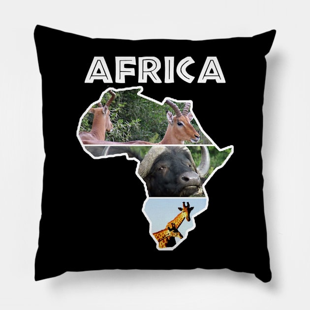 African Wildlife Continent Collage Pillow by PathblazerStudios