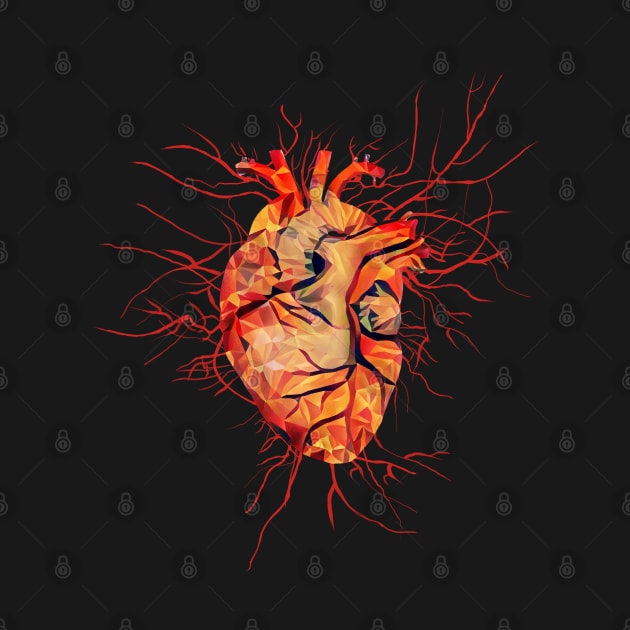 Anatomical Heart, Human Anatomy artery, lowpoly, geometric style by Collagedream