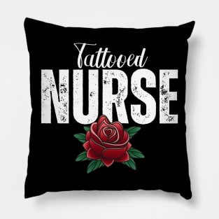 Tattooed Nurse with Red Rose Pillow