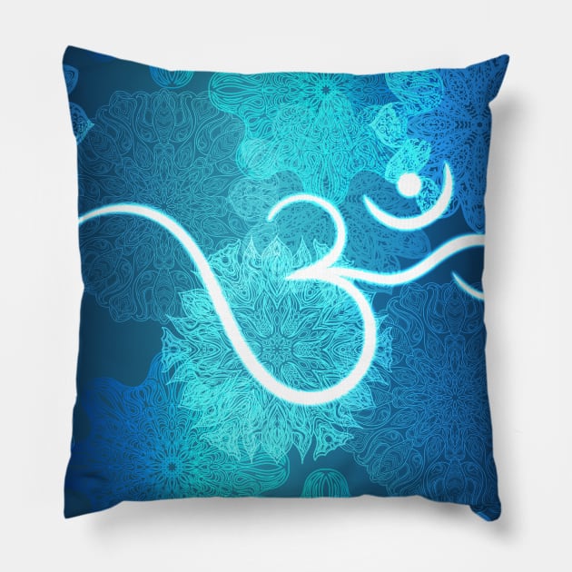 Indian ornament pattern with ohm symbol Pillow by SomberlainCimeries