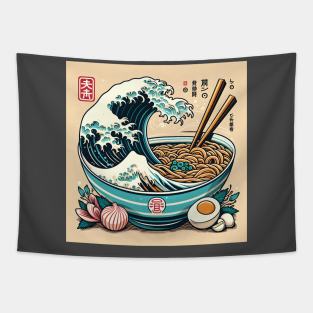 A  Classic Bowl of Ramen Have The Japanese Great Wave off Kanagawa Tapestry