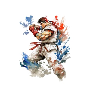 Ryu from Street Fighter - Watercolor Design T-Shirt