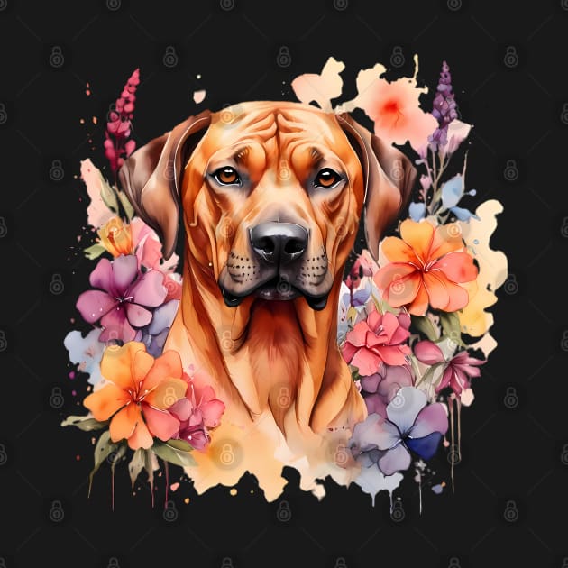 A rhodesian ridgeback decorated with beautiful watercolor flowers by CreativeSparkzz