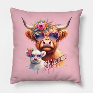 Mama Highland Cow Baby Calf Floral Mothers Day Mom Adorable Pillow