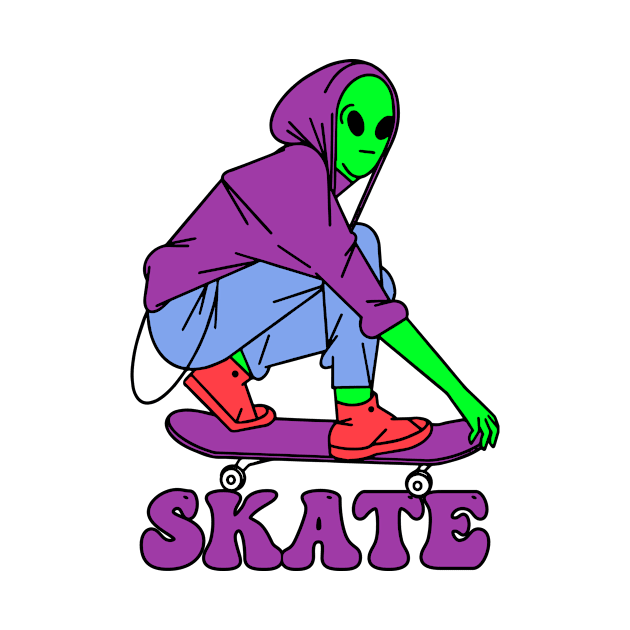 SKATE - ALIEN SKATEBOARDING, skateboarder gift, gifts, streetwear, urban, clothing - Light Colors by PorcupineTees