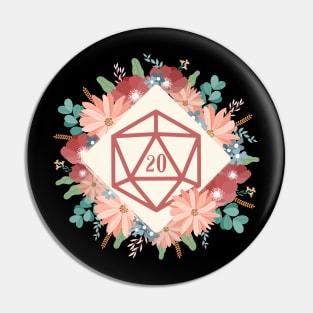 Polyhedral D20 Dice Floral - Flowers Tabletop RPG Pin