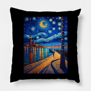 Venice beach at starry night Pillow