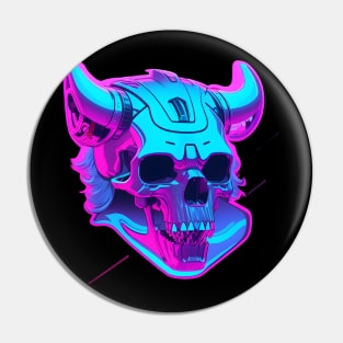Purple neon Synthwave skull Pin