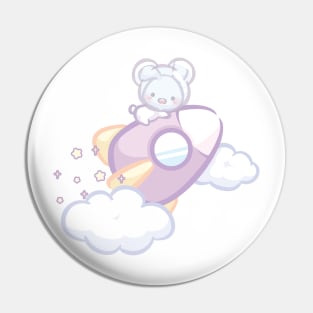 Fluffy Bunny Astronaut above Clouds and Moon Pin