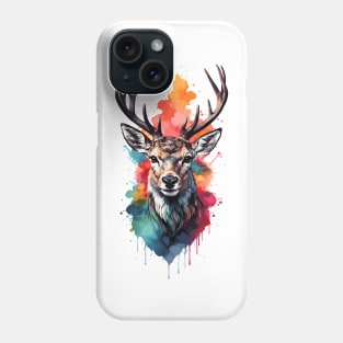 Colorful Watercolor White-Tailed Buck Deer Portrait Design Phone Case