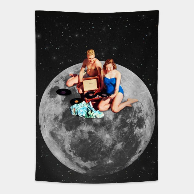 Moon and Sounds Collage art Tapestry by CollageSoul