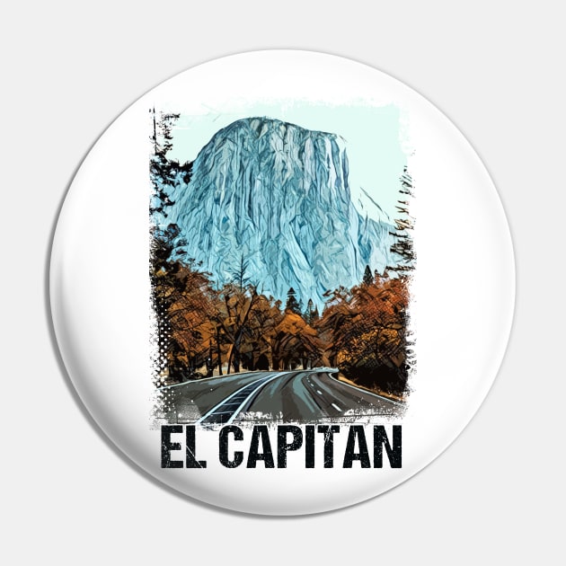 El Capitan Yosemite National Park Vintage Retro Art Style Mountain Summit Pin by Naumovski
