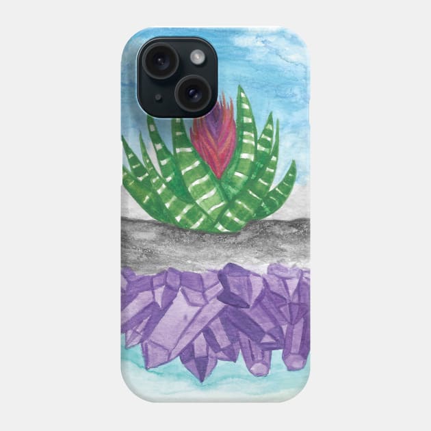 Purple Amethyst Crystal Island Tillandasia Air Plant in Ocean (Pattern) Phone Case by Penny Passiflora Studio