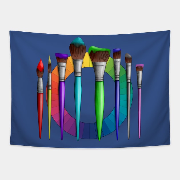 Fun Artist Painter Art Brushes Color Wheel Tapestry by macdonaldcreativestudios