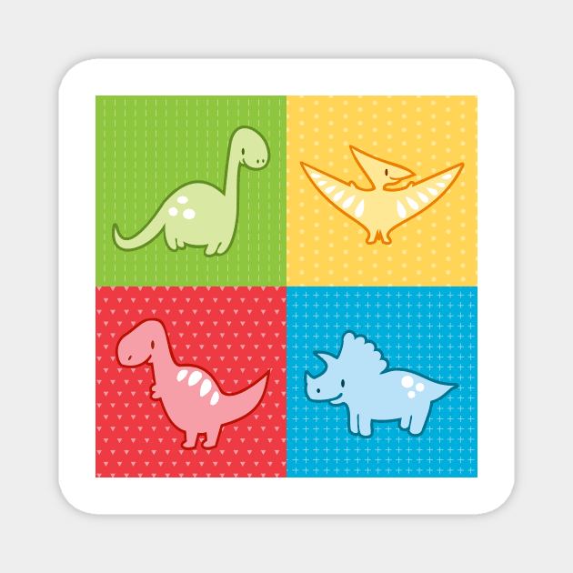 Colorful dinosaurs and pterodactyl cheater quilt Magnet by petitspixels