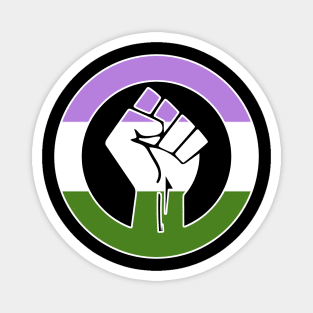 Black Lives Matter Fist Circled LGBTQ Flag Genderqueer Magnet