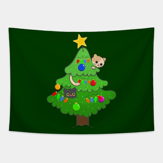 Merry Christmas Cat Tree Tapestry by AlondraHanley