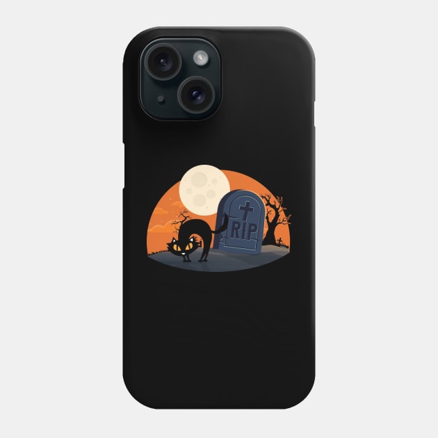 Full Moon Black Cat Cute Yet Spooky Halloween Costume Phone Case by Yassmina