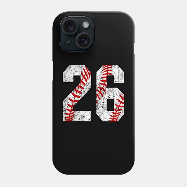 Vintage #26 Baseball Laces Baseball Mom Jersey Love Baseball T-shirt Phone Case by TeeCreations