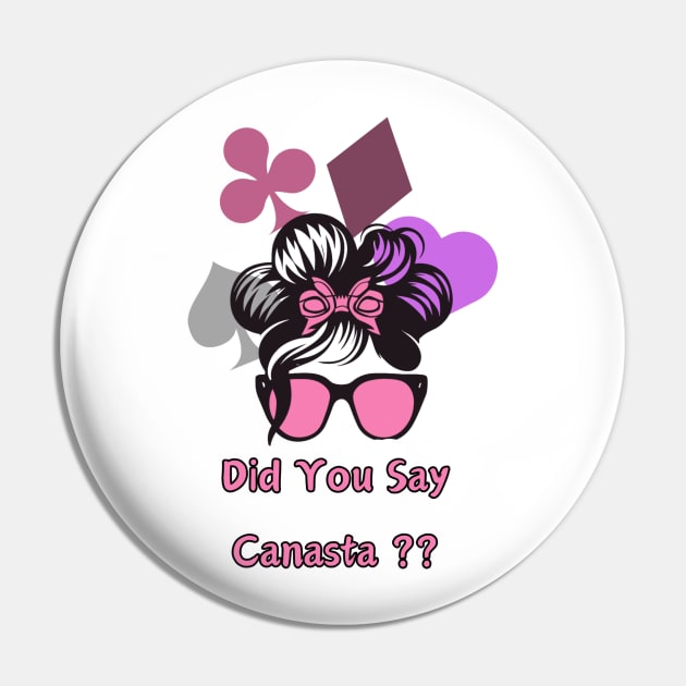 " Canasta Jubilation: Card Queen's Elegance"- Funny Canasta Lover Pin by stickercuffs