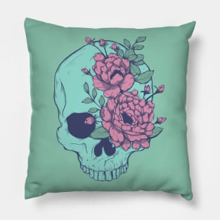 Blue Floral Skull Pillow