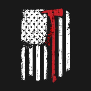 Firefighter Red Line American Flag With Fireman Axe T-Shirt