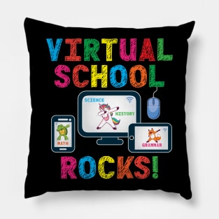 Virtual School Rocks Dabbing Unicorn Turtle Fox On Devices Pillow